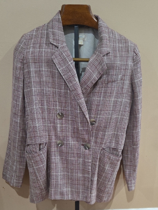 Anthropologie Jackets & Blazers - Maeve by Anthropologie Brown lightweight double breasted Plaid Blazer size 4